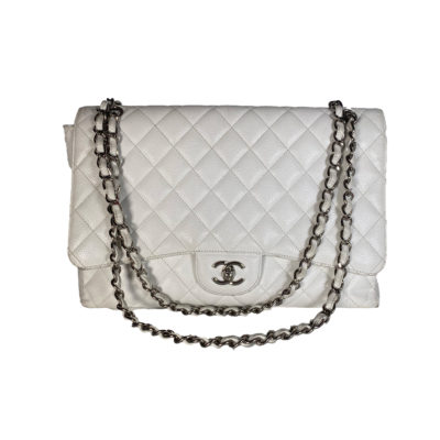 EMB 00221_Chanel_Classic_SingleFlap_Caviar_Silber_Weiß_Timeless