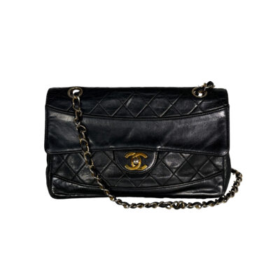 Vintage Chanel Single Flap Bag_Schwarz_Lammleder_Gold_CEMB 00079